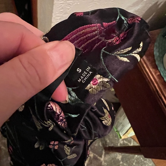 Black Satin and Colorful Floral Embroidered Strapless Midi Dress 🌿 - Picture 10 of 11